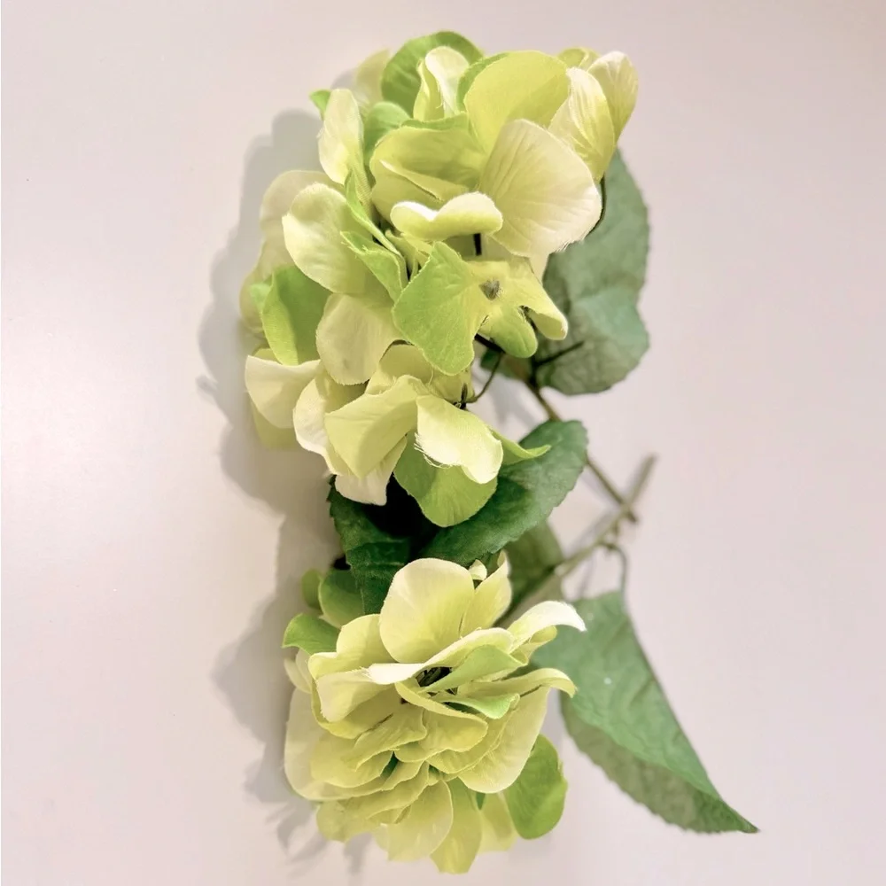 2 SHABBY CHIC Green Hydrangeas w Stems Floral Arrangement Faux Flower LIFELIKE